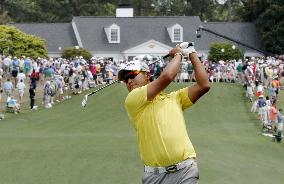Japanese golfer Matsuyama's 2nd shot in 2nd round of Masters