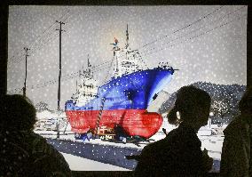 Shadowgraph artist's work of stranded ship after 2011 disaster in northern Japan