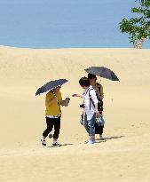 Walk on sand dunes on hot day in Japan