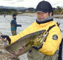 Angler catches salmon in Fukushima river, 1st fishing in 5 years