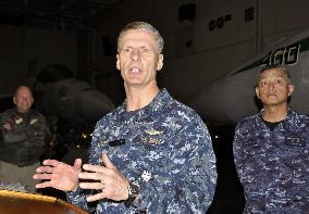 U.S. 7th Fleet commander holds press conference aboard flattop