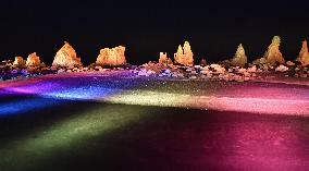 Famous rocks lit up in western Japan