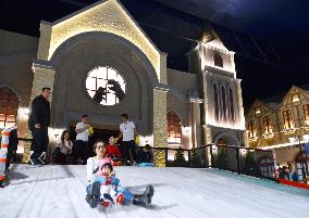 Citizens enjoy sliding on snow in Bangkok