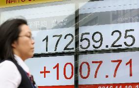 Tokyo stocks leap 5% in morning after Wall St. gains on Trump win