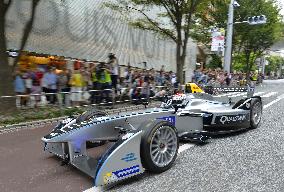 Formula E car goes for demonstration drive in Tokyo