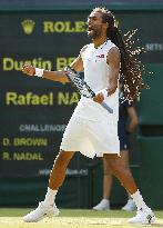 Brown celebrates after beating Nadal at Wimbledon