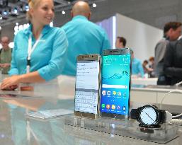 Samsung smartphones on display at IFA trade fair in Berlin