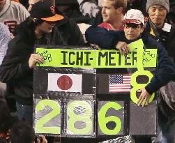 Fans of Japanese baseball player Ichiro log hand-made hit counter