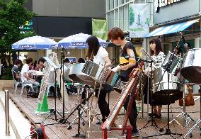 Steel-pan band performs in Tokyo's Kichijoji area