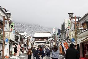 Snow-covered temple in central Japan