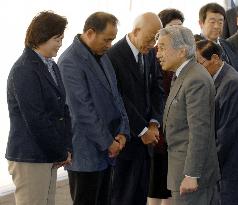 Emperor, empress visit Fukuoka quake victims at prefab housing