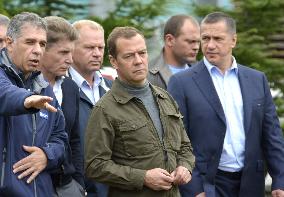 Russian PM visits disputed island off Japan's Hokkaido