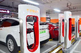 Tesla's EV charging station in Shanghai