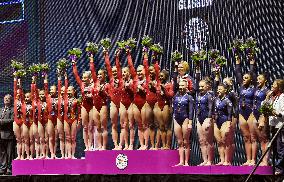 Medal ceremony for women's team at world gymnastics c'ships