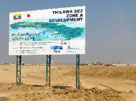 Billboard stands in Thilawa economic zone near Yangon