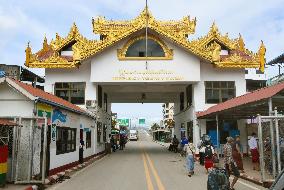 Checkpoint in Myawaddy, Myanmar's border town with Thailand