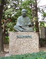 Edo-period dramatist Chikamatsu's statue in Amagasaki