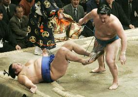 Hakuho gets 8th win at New Year sumo