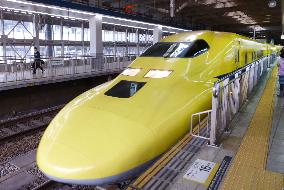 Inside of "octor Yellow" bullet train unveiled to media