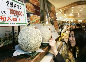 Pair of 'Yubari' melons fetches record price of 2 mil. yen