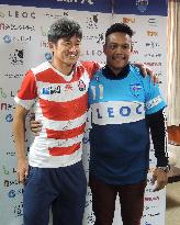 Kazu Miura, rugby's Matsushima pose for photos