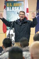 U.S. defense chief Carter speaks to soldiers at Alaska base