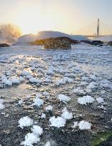 Frost flowers on icy river in Hokkaido