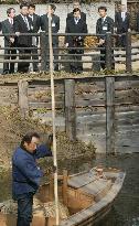 Crown Prince Naruhito visits historical waterway site