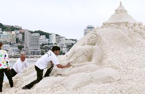 Annual sand sculpture contest held on western Japan beach