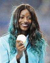 Olympic scenes: Miller of Bahamas at medal ceremony