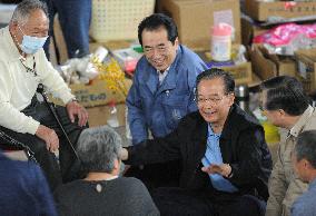 Japan, China leaders speak to disaster victims in Fukushima