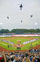 Historic big league game played at U.S. military base