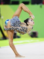 Japan rhythmic gymnast Minagawa performs with ball