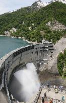 Annual water discharge begins at Kurobe Dam