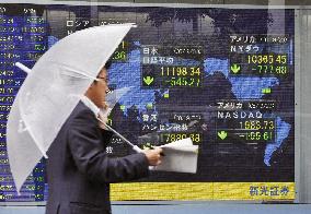 Tokyo stocks fall on historic Wall St. plunge