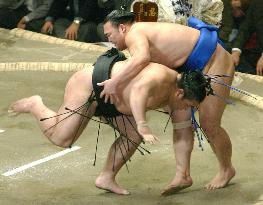 Tochi falls at New Year sumo