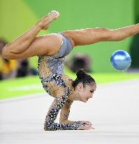 Japan rhythmic gymnast Minagawa performs with ball