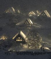 Gasho-zukuri farmhouses in Shirakawa-go lit up
