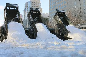 Preparation begins for Sapporo Snow Festival