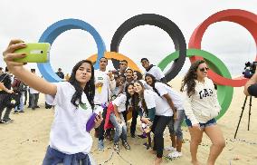 Sculpture of Olympic rings placed at Copacabana beach