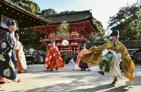 Ancient court football game at Kyoto shrine