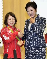 Olympics: Bronze medalist Miyake meets Tokyo Gov. Koike