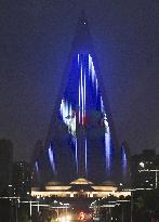 Pyongyang's giant dormant hotel lit up