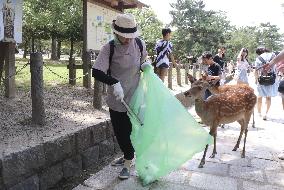 Cleanup campaign to protect deer in Nara