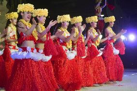 Hula debutantes at Hawaii-themed park in Japan