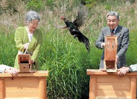 Emperor, empress release pheasants from Nasu summer villa