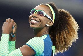 Olympic scenes: Brazilian sprinter with Olympic logo earring