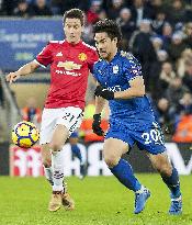 Leicester City's Shinji Okazaki against Manchester United