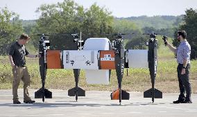 Test flight of unmanned delivery drone