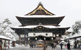 Snow-covered temple in central Japan
